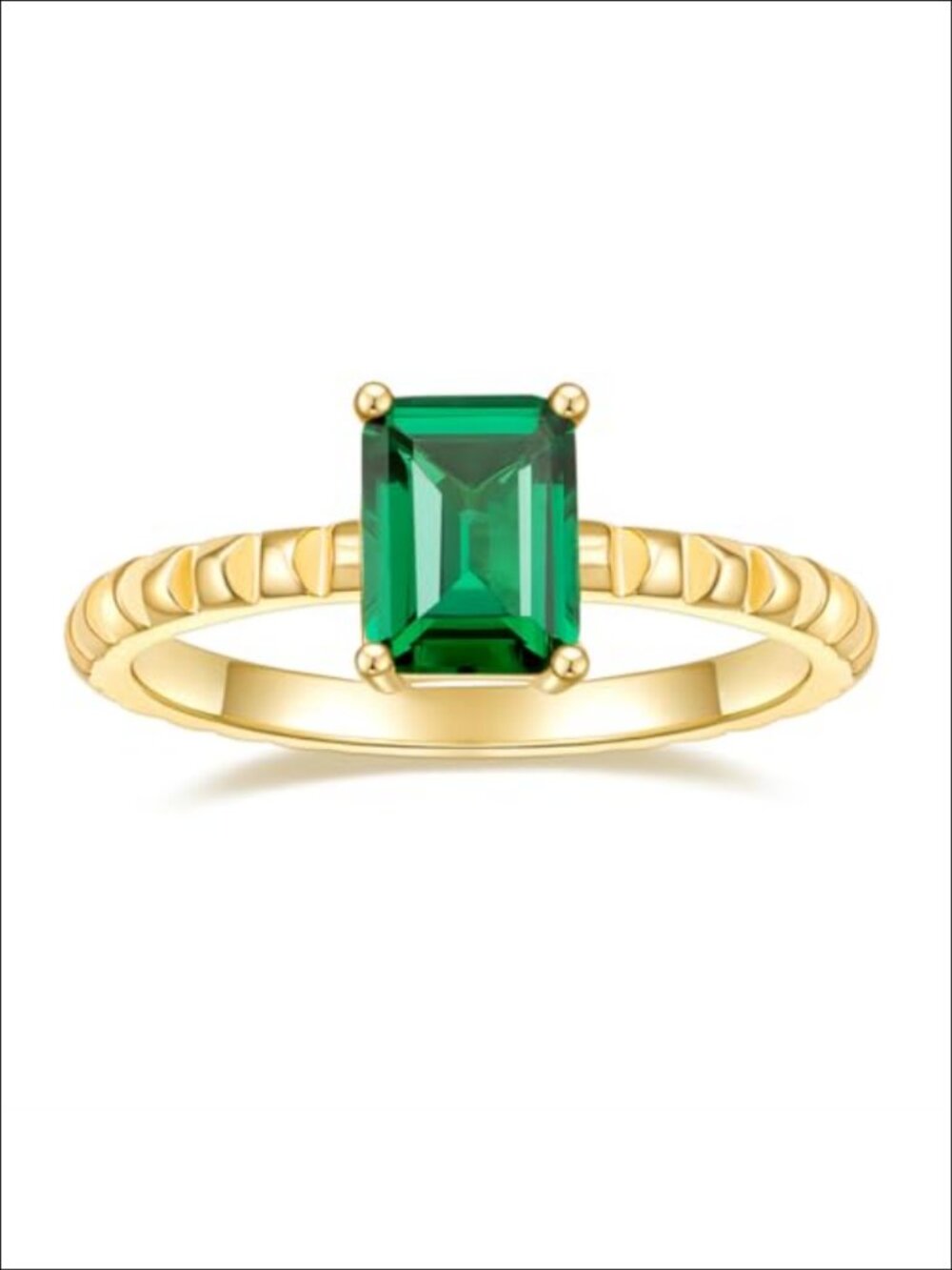 14K Gold Plated Created Emerald Solitaire Engagement Ring